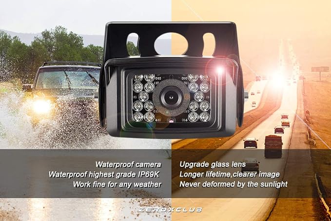 ZEROXCLUB Digital Wireless Backup Camera System Kit, IP69K Waterproof Wireless 2 Rear View Camera + 7’’ LCD Dual Split Monitor for RV/Truck/Bus/Camper/Trailer (WX02)
