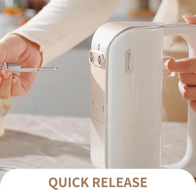 Master 4-in-1 Electric Hand Mixer with Turbo Boost, Stainless Steel Whisk, Beaters, Dough Hooks & Milk Frother, Lightweight Handheld Mixer for Baking & Coffee, Champagne Gold