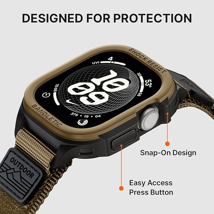 Bandletic Rugged Case with Band Compatible with Apple Watch 49mm(Ultra 3/2/1),46mm(Series 11/10), 45mm(Seriess 9/8/7),44mm(SE3/SE2/SE/6/5/4), Protective Cover Sport Accessories for iWatch Men