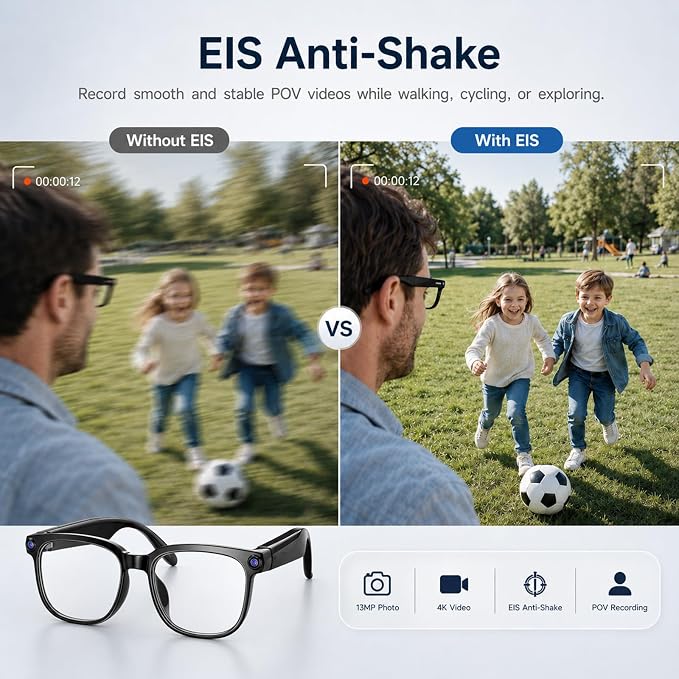4K Camera AI Smart Glasses for Men Women, Bluetooth Video Audio Sunglasses,Video&Photo Recording Glasses AI Assistant,Wearable Eyeglasses for Vlogging, Travel, Business