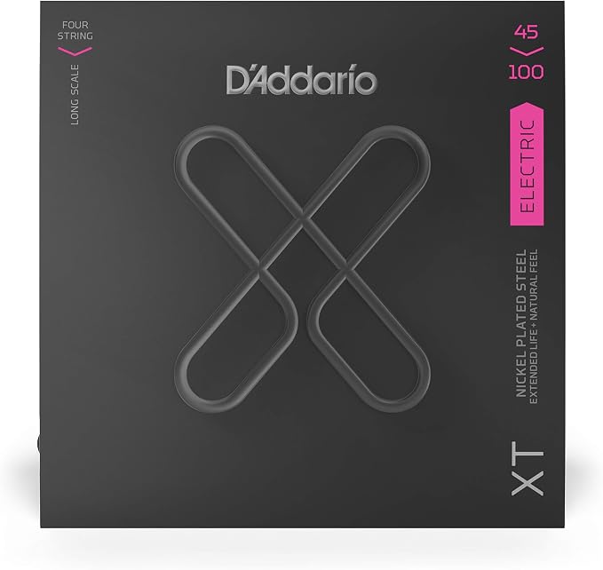 D'Addario Bass Guitar Strings, XT Coated Electric, XTB45100, Regular Light 45-100, 4-String Set, Pack of 1