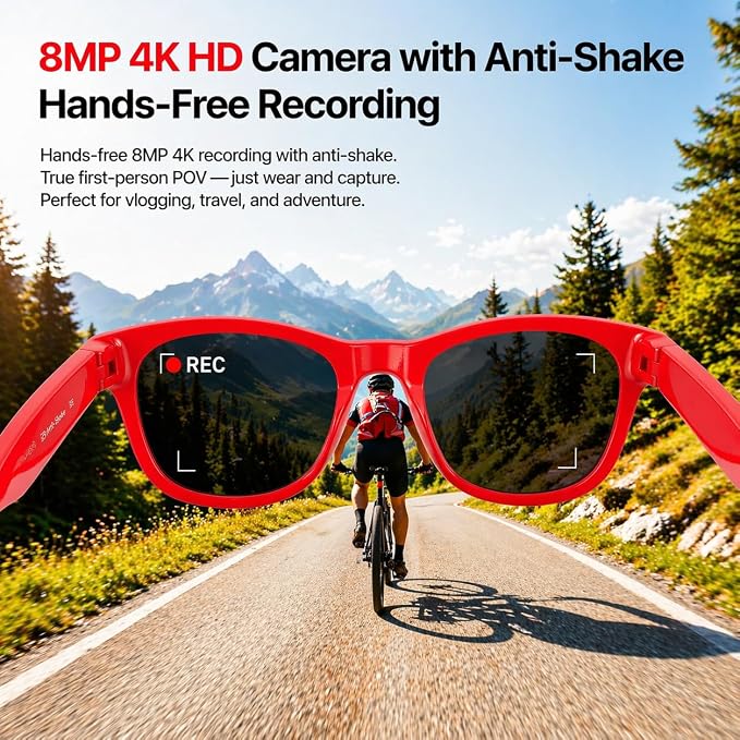 Smart Glasses with Open-Ear Audio & ENC Noise Reduction, 2026 AI Glasses with 8MP Camera, 139 Languages Real-Time Translator, ChatGPT Voice Assistant, UV & Blue Light Blocking for Men Women Daily
