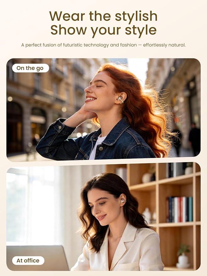 JewelPods C3 Wireless Bluetooth Earbuds, Jeweled Open-Ear Headphones, Gold | Ultra-Light Memory Wire Clip-On Earrings for All-Day Comfort, 60H Playtime, Sweat & Water Resistant, Premium Sound