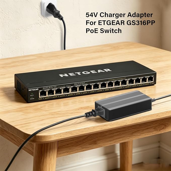 TAIFU 54V AC Adapter for NETGEAR GS316PP GS108PP GS310TPv2 GS308EPP GS108LP-100NAS GS108LP-100EUS GS108PP-100NAS GS108PP-100AJS GS308PP GS308PP-100NAS GS308PP-100EUS 8-Port PoE Switch Power Supply
