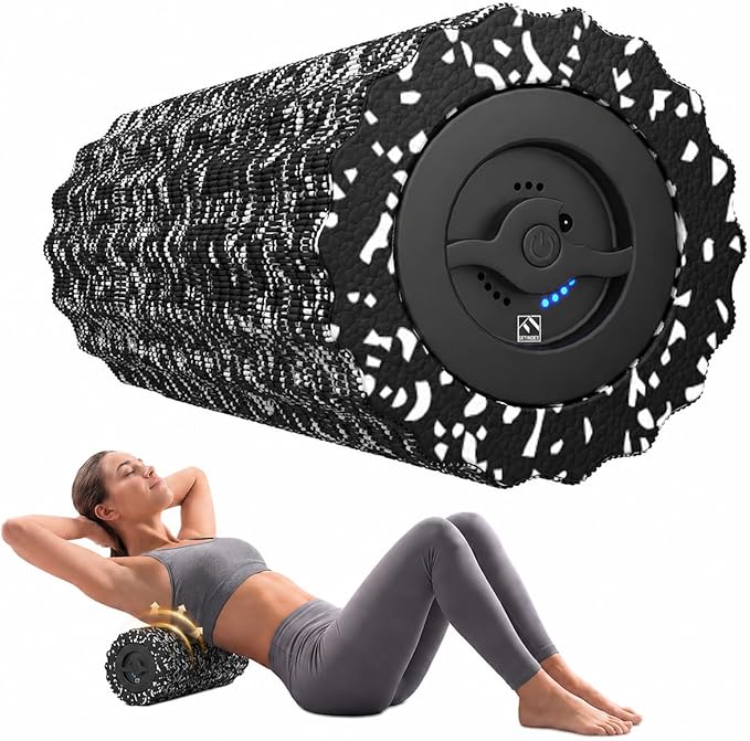 FITINDEX Vibrating Foam Roller for Muscle Deep Tissue, Back Pain Relief, Leg Foot Neck Massager, Exercise, Pilates, Muscle Recovery, Physical Therapy, 4-Speed, Rechargeable, Black