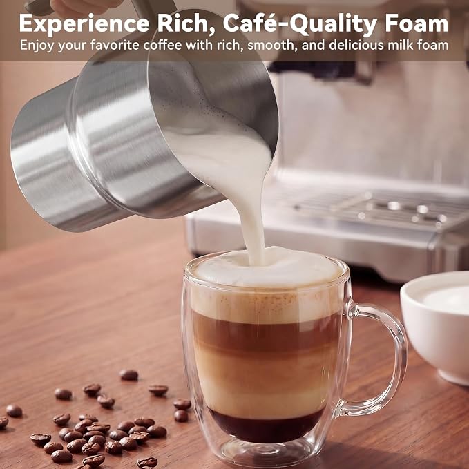 IAGREEA Milk Frother, 8 in 1 Large Hot and Cold Foam Maker (600ml), Detachable Milk Steamer Jug for Latte, Matcha, Hot Chocolate, Stainless Steel, Dishwasher Safe