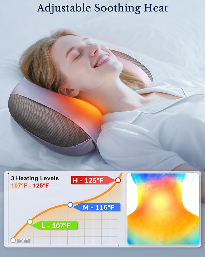 JZBRAIN 3-in-1 Neck Massager Pillow with Heat, Rolling Shiatsu | neck massage pillow, cervical neck pillow for pain relief, lying down neck massager, neck tension relief, Cervical Traction,