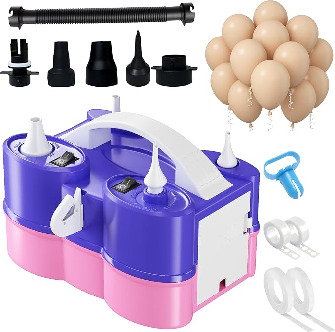 3-in-1 Electric Balloon Pump with Nude Balloons, 3-in-1 Electric Balloon Pump, Portable Electric Air Pump for All Balloons Inflatables Dual Nozzle Balloon Blower Machine