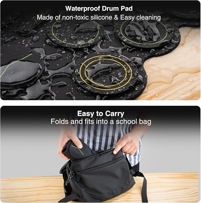 POGOLAB Electronic Drum Set, 7 Pads Roll Up Electric Drum Pad with Wireless Function, Portable Rechargeable Midi Drum Kit with Speaker/Pedals/Headphone Jack, Great Holiday Gift for Beginner (Green)