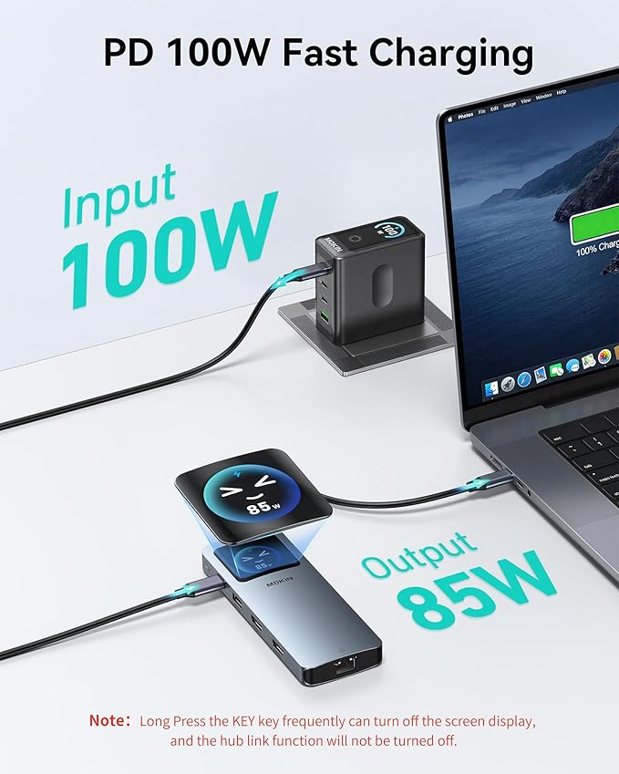MOKiN LCD USB C Docking Station Dual Monitor, 12 in 1 Laptop Docking Station Dual HDMI with 8K@30Hz, PD 100W, 2500Mbps, 5 * 10Gbps USBA/C 3.1, SD/microSD Card Reader, USB C Adapter for HP/Dell/Lenovo