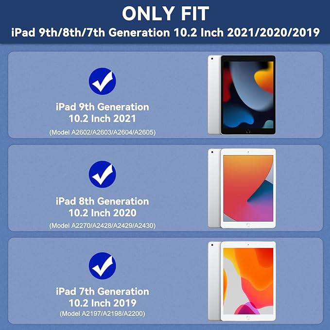 Grifobes for iPad 9th/8th/7th Generation Case, for iPad 10.2 Inch 2021/2020/2019 Case Cover with Screen Protector, 360°Rotate Stand, Hand & Shoulder Strap, Pencil Holder for Kids, Black Red