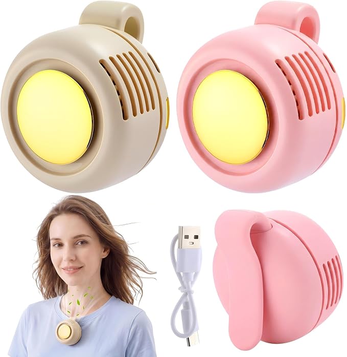 2 Pack 360° Portable Silent Mini Bladeless Electric Fan, Small Fan Clip on for Shirt & Waist, 3 Speeds Rechargeable Whirlwind Cooling Fans for Outdoor Travel Office (White Pink)
