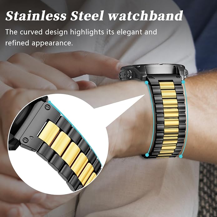 22mm Stainless Steel Metal Band Compatible with Garmin Fenix 8 Pro tactix 8 47mm/E/7/6/pro/5/Plus,Quick-fit Watch Strap for quatix 8 47mm 7/Pro/6/Forerunner 970/965/955/Descent G2 G1 Solar