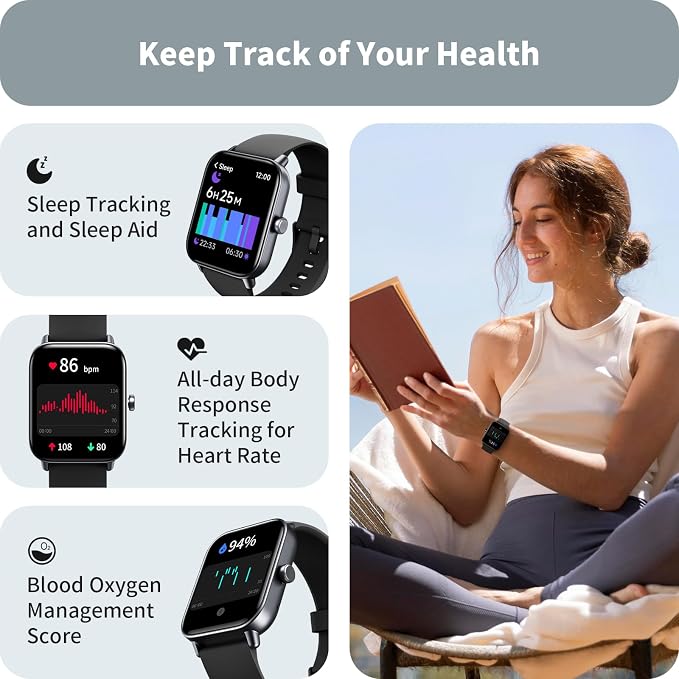 Smart Watches for Men Women, 1.8" Screen Activity Tracker, Heart Rate/Sleep/SpO2 Monitor, Make/Answer Calls, IP68 Waterproof Smartwatch for iPhone & Android, 101+ Sport Modes Fitness Reloj Inteligente