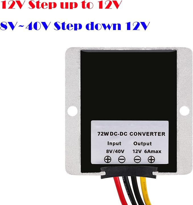 DC Converter 8V-40V to 12V 6A 72W, Step Down Step Up Converter Voltage Regulator, Power Adapter Voltage Booster, Reducer Waterproof Module Transformer for Golf Cart Club Car Truck Vehicle