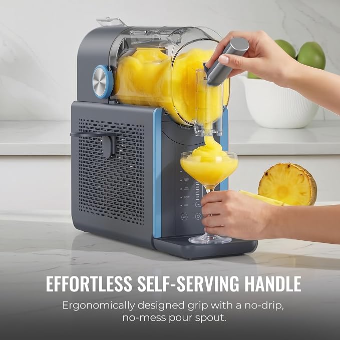 Slushie Machine for Home, 66oz Smart Frozen Drink Maker, 5 Programs & Clean Mode, No-Ice-Needed Slushy Maker for Margaritas, Smoothies, Milkshakes, Cocktails, and Soft Serve Ice Cream (Blue)