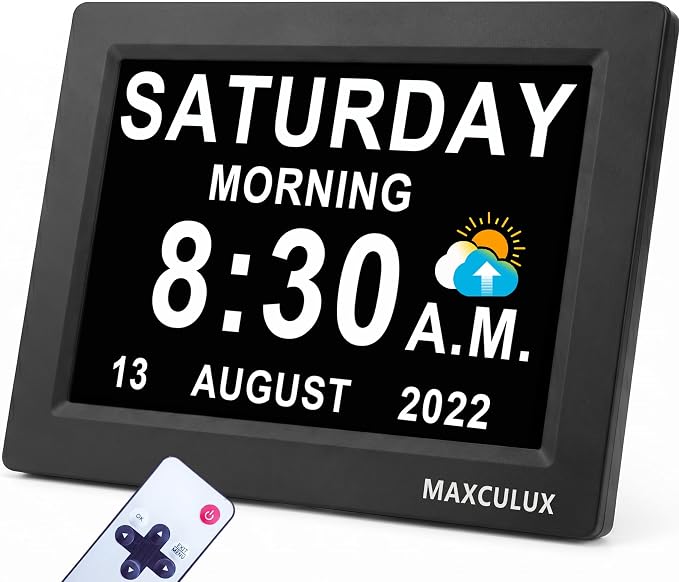 【Upgraded】27 Alarms Digital Talking Clock with Day and Date, Custom Reminders, 1280*800p HD Dsiplay, 10-Levels Dimmer, Auto DST, Sleep Trainer for Elderly Dementia, Voice-Talking with Remote
