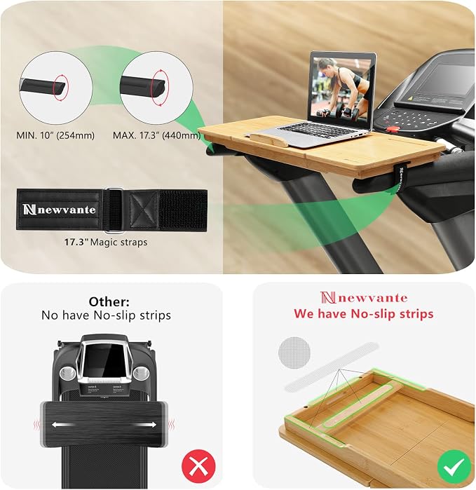 Nnewvante Treadmill Desk Attachment Bamboo Walking Laptop Stand Holder Workstation Adjustable Desktop Laptop Tray for Treadmill