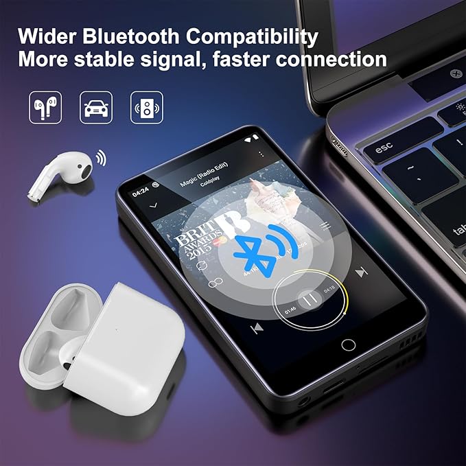 MP3 Player with Bluetooth and WiFi, ZAQE 80GB Storage & Android OS, 4" Touch Screen, FM Radio, Kids MP3 & MP4 Player with Spotify Google Play Store, Portable Media Player