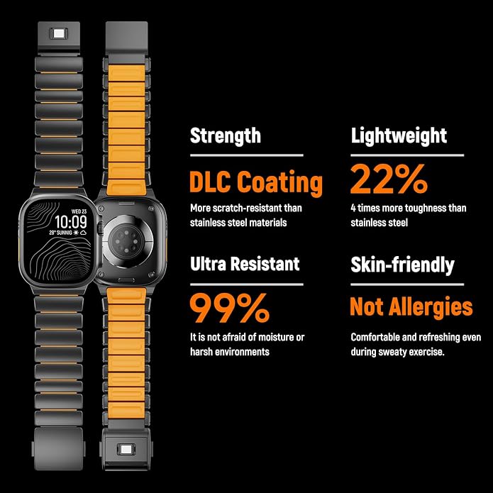 Magnetic Titanium Band Compatible with Apple Watch Ultra 3/2/1 Band 49mm Series 11 10 46mm 45mm 44mm 42mm SE 3/2/1 9 8 7 6 5 4,Luxury Silicone Dual-Layer Link For iwatch Men Women
