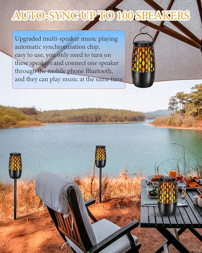 Upgraded Outdoor Bluetooth Speakers Waterproof Patio, Outdoor Speakers with Light, Multi-Speaker Auto-Sync Up to 100 Speaker, BT 5.3 HD Surround Sound, Cool Tech Gadget Gifts for Men (2 Pack)