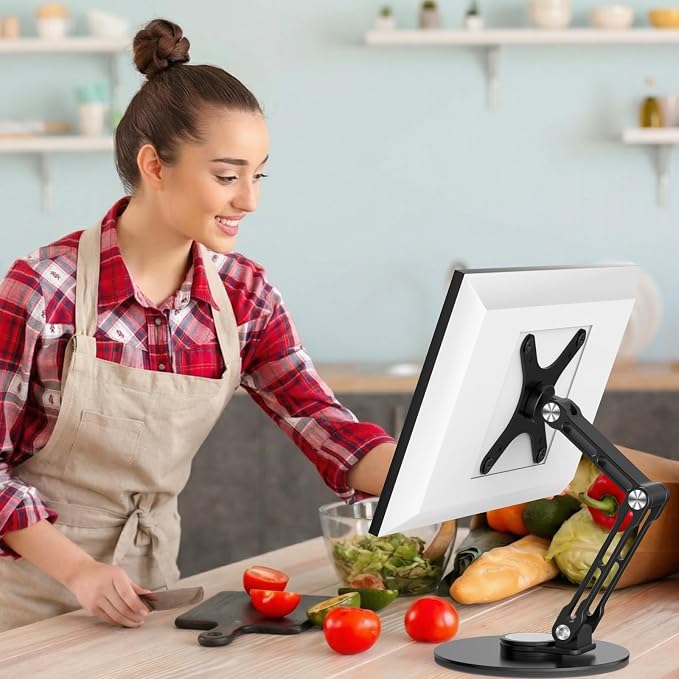 Swivel and Tilt Stand for Echo Show 15 (Gen 1, Gen 2), Portable Monitor Stand, Adjustable Angle and Height with 360° Rotation Bases, Switching Between Landscape and Portrait Screens (Black)