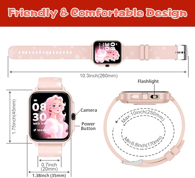 Smart Watch for Kids Boys Age 5-12, Ai Functions Games HD Touch Screen Watches with Video Camera Music Player Pedometer Heart Rate Sleep Tracker Christmas Birthday Gifts for Girls (Pink, 1.85")