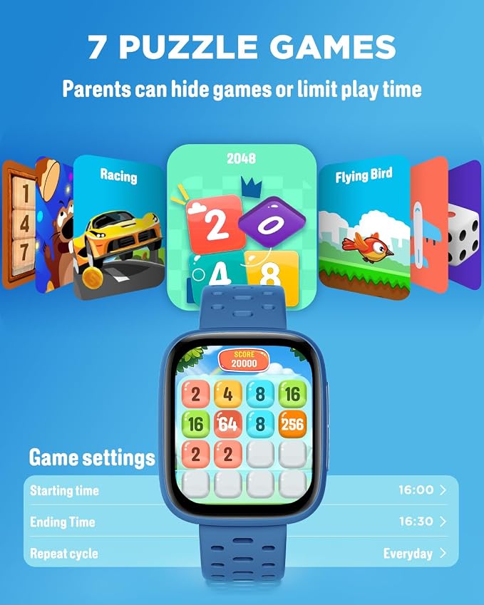 BIGGERFIVE Kids Watch No Phone Needed, 1.8" Amoled Smart Fitness Watch Pedometer, Heart Rate, Sleep Tracker, 30m Waterproof, Step Counter, Puzzle Games, 100+ Dials, Gifts for Boys Girls 5-16, Blue