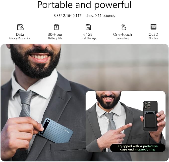 AI Voice Recorder, 64GB, Unlimited Transcribe & Summarize with AI Technology, Note Voice Recorder with App Control, 140 Languages for Lectures, Meetings, Calls (Blue)