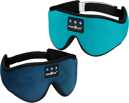 MUSICOZY Sleep Headphones 3D Bluetooth 5.4 Wireless Headband Sleep Mask, Sleeping Headphones Music Eye Mask for Side Sleepers, Air Travel, Built-in Ultra Thin Speakers Microphones, Pack of 2