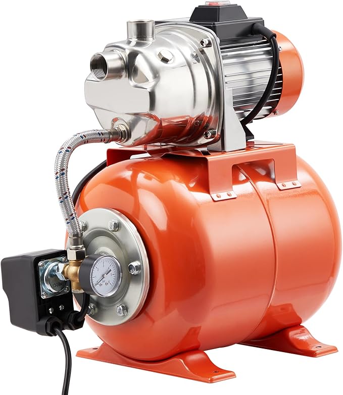Garvee 1.6HP Shallow Well Pump with Pressure Tank, Stainless Steel, 115V Irrigation Pump, Automatic Water Booster Jet Pump for Home, Garden, Lawn