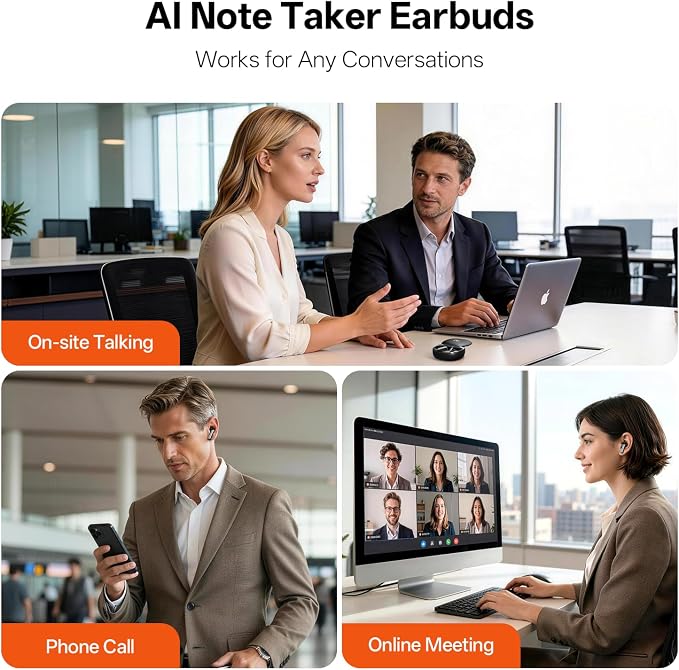 RecDot Voice Recorder Earbuds: Professional AI Note Taker for Meetings, Calls & Lectures. Transcribe & Summarize, 78 Languages, 48dB Hybrid ANC AI Assistant for Deep Work, AES-256 Secure, Black