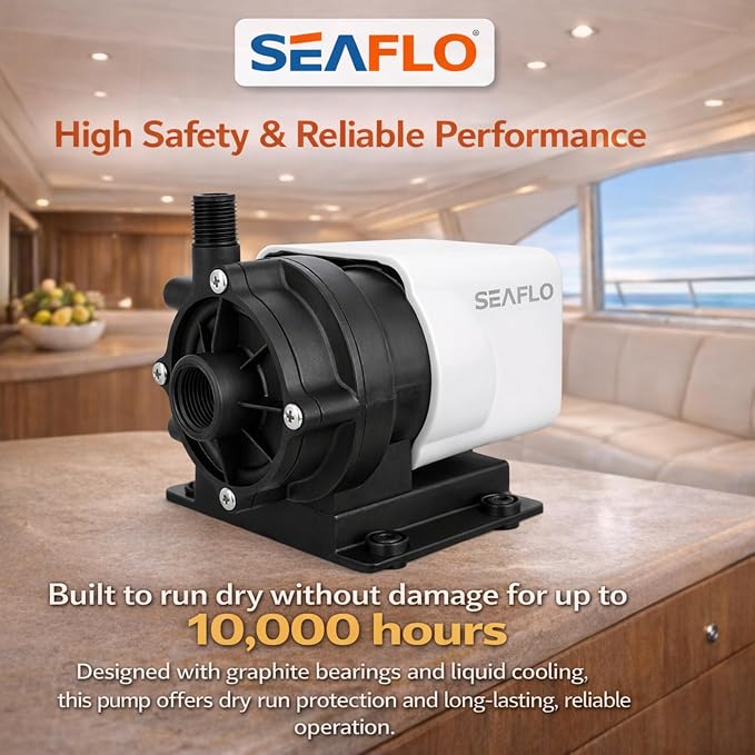 SEAFLO 500 GPH Marine Air Conditioning Pump 115V, 8.5 GPM Magnetic Drive Circulation Pump, 19 ft Head, Continuous Duty HVAC Pump for AC Systems up to 16,000 BTU, 4-Year Warrant
