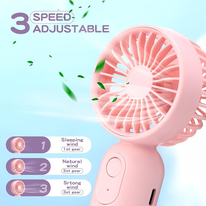 Rossesay 6 Pcs Mini Portable Fan Bulk Cute Handheld Lightweight Small Little Personal Hand Eyelash Fan 3 Speeds USB Rechargeable for Women Men Indoor Outdoor Makeup Travel (Pink)