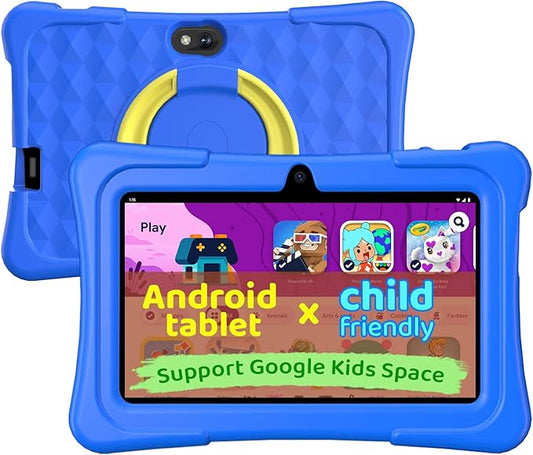 Kids Tablet, 7 inch Android 15 Tablet for Kids, 8GB+32GB 1TB Expand, Quad-Core Toddler Tablets with Shockproof Case, BT5.0, WiFi 5, Parental Control, Games, Dual Camera (Blue)