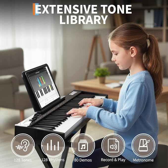 61 Keyboard Piano, Portable Electronic Keyboard Piano, Includes Music Stand & Power Adapter, Ideal for Both Beginners and Professional Musicians