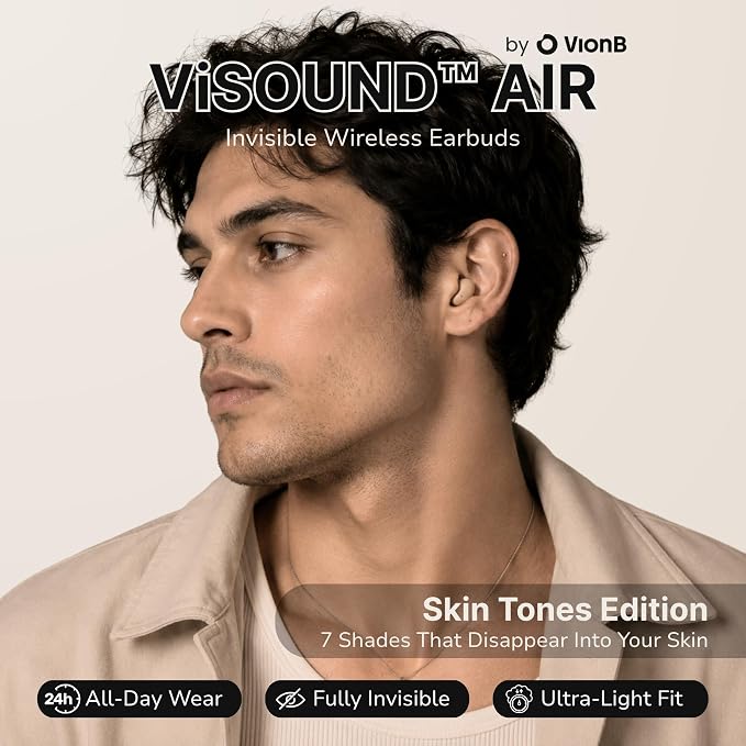 Air Skin Tones Invisible Earbuds for Small Ears - Wireless Bluetooth 5.4, Skin-Matching Mini Stemless Ear Buds, IPX5 Waterproof, ENC Noise Cancelling (Soft Sand)
