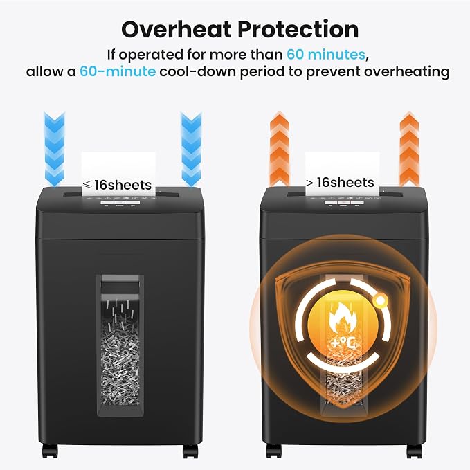 Locksworth 16-Sheet Cross Cut Paper Shredder, 6 Gallon Heavy Duty Commercial Shredder for Home Office, P-4 High Security Shredders for Paper/CD/Credit Card/Staple/Clip, 60 Mins Continuous Running