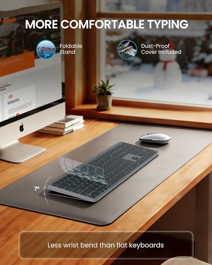 SABLUTE Bluetooth Keyboard and Mouse for Mac — 7-Color Backlit, Multi-Device, Rechargeable, KMA1pro Full-Size Wireless Keyboard Mouse Combo with Quiet Scissor-Switch Keys for Mac (Space Gray)