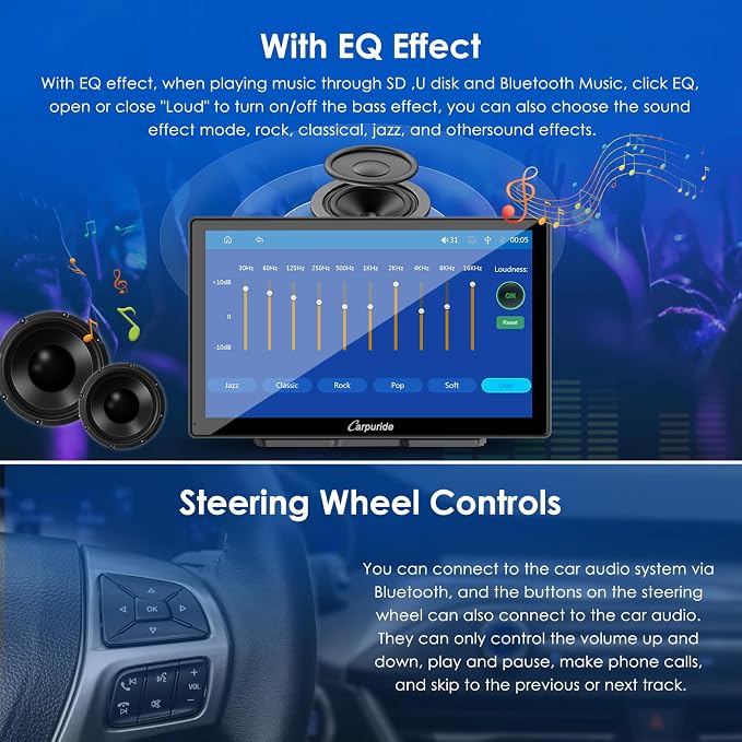 CARPURIDE 9 Inch Car Play Screen for Car, Compatible with Wireless/Wired Apple CarPlay, Android Auto and Mirror Link - Bluetooth Audio, Navigation,Siri, FM, AUX