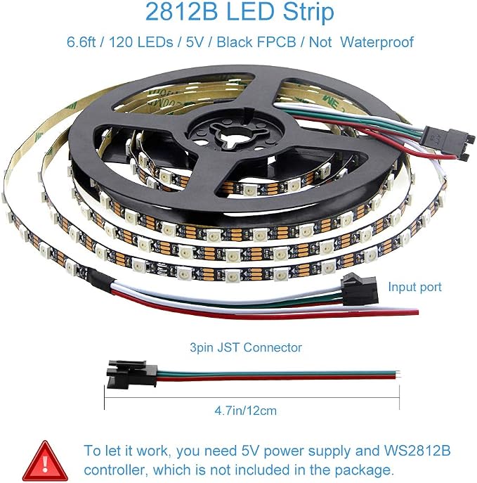 ALITOVE WS2812B LED Strip, 5mm Width Super Narrow RGB Addressable LED Light Strip 6.6ft 120 LEDs & SP108E LED WiFi Controller & 5V 5A Power Adapter