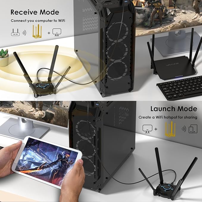 WAVLINK AX5400 USB WiFi 6E Adapter for PC, Tri-Band USB3.0 WiFi Adapter for Desktop PC Laptop, Wireless Adapters with 4x5 dBi,Antennas, 6G/5.8G/2.4G, OFDMA, WPA3, WiFi Dongle for Windows 11/10 ONLY