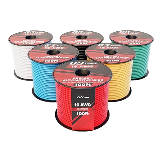 GS Power 600ft CCA 16 Gauge Wire Automotive, 100ft Spool-6 Colors, 16 AWG 12v Low Voltage, Speaker Electrical Wire Low Voltage Primary for Car Stereo Audio Trailer Harness Hookup Wiring LED Light DIY