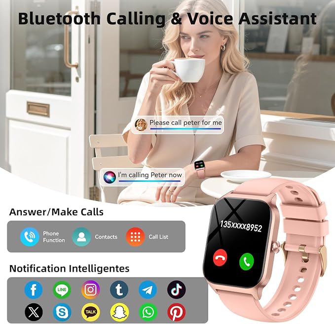 Smart Watch for Women Fitness Tracker: 1.85" Smartwatch for Android Phones iPhone Compatible Samsung Bluetooth Call Answer/Make Womens Watches Activity Heart Rate/Sleep/SpO2 Monitor IP68 Waterproof