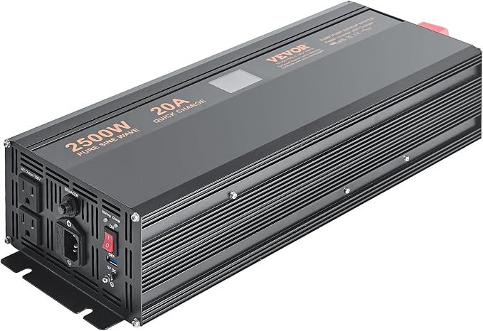 VEVOR 2500W Sump Pump Battery Backup with LCD, Automatically Shifts to Inverter Power Ensuring Uninterrupted Operation, Essential for Emergencies & Power Failures