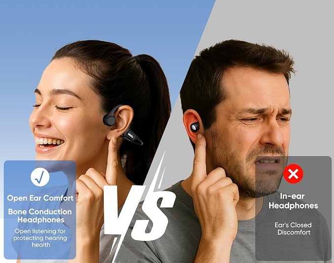 Bone Conduction Headphones, Open Ear Bluetooth 6.0 Wireless Earphones, IPX6 Sweatproof 26g Sports Headphones for Running Cycling Gym Hiking, 8H Playtime