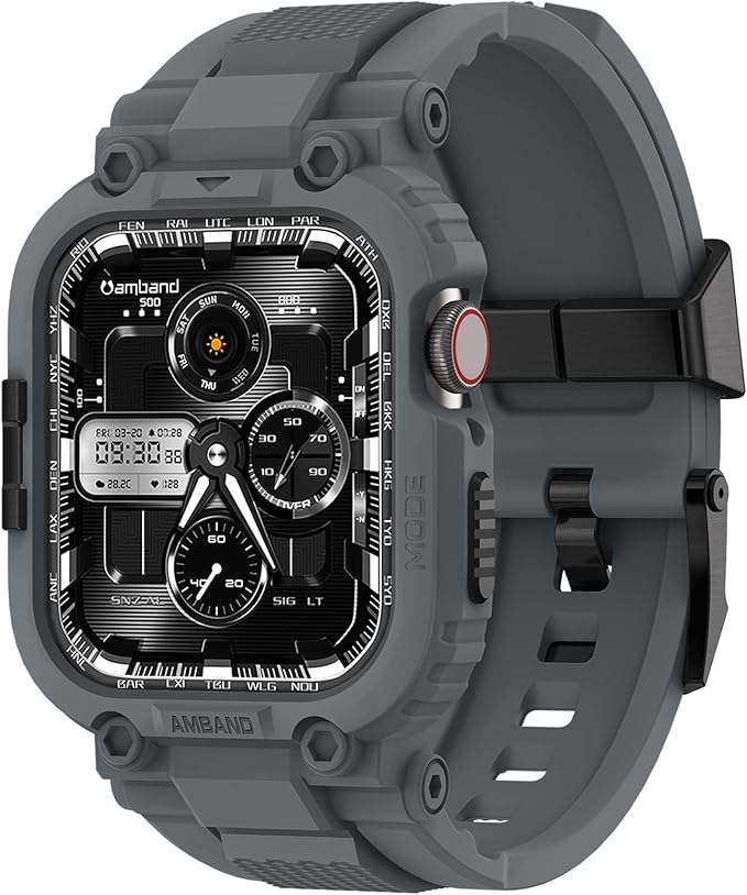 amBand Compatible with Apple Watch Series 9/8/7/6/5/4 & SE 3/2/1 41mm/40mm Band Case for Men, M1 Sport Rugged Case with Strap Military Protective Cover Bumper for iWatch 41/40 mm - Gray