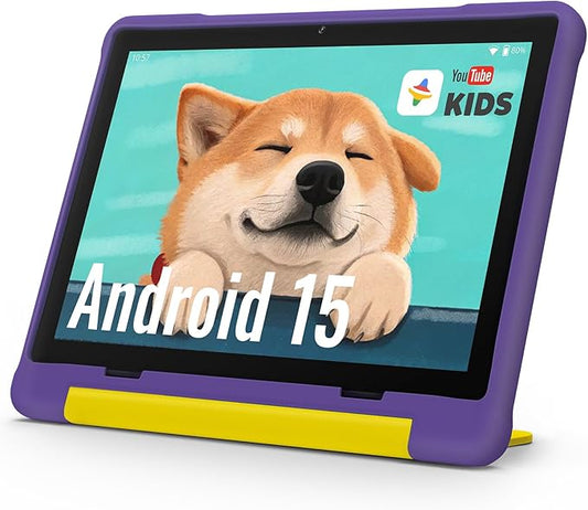 UEMXDOX Kids Tablet, 2026 Android 15 Tablet for Kids Age 3+, 8GB+64GB, Expandable to 512GB, 10" Touch Screen with Case, WiFi 6, BT5, Pre-Installed Parental Controls, Kids Space, Family Link (Purple)