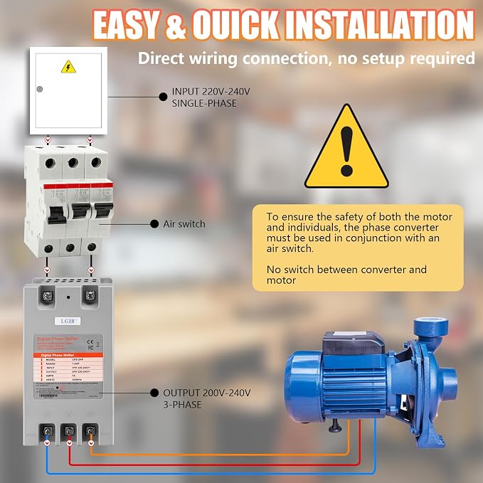 Single Phase to 3 Phase Converter，2HP 220V 3 Phase Converter，220V-240V Input/Output Digital Phase Shift for 2HP Motor