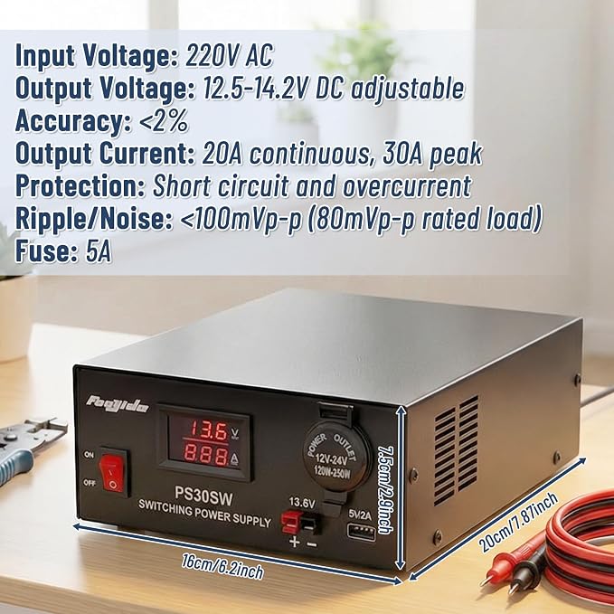 DC Bench Power Supply 30A 13.8V, Universal Regulated Power Supply for Radio, USB+Anderson+Cigarette Lighter Socket Home Lab Benchtop AC-to-DC Converter for CB/HAM/Amateur Radio